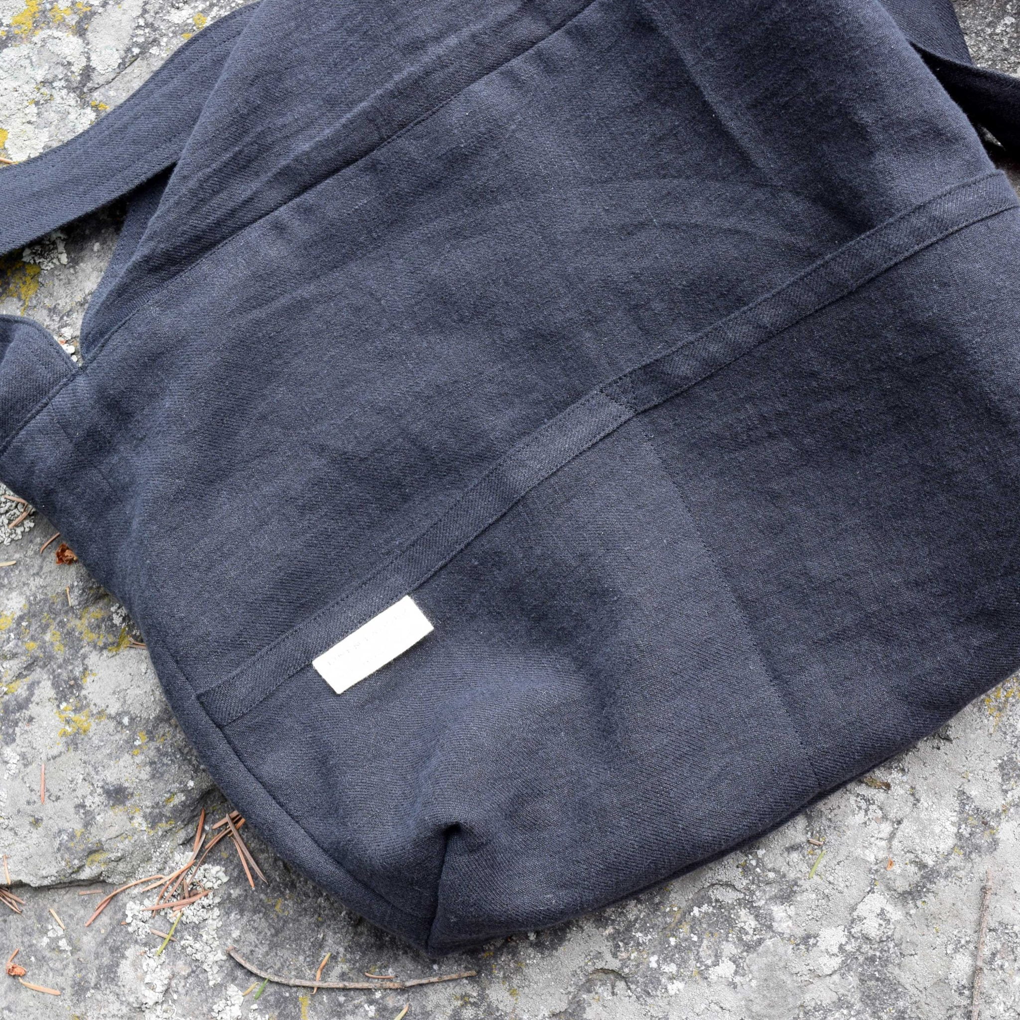Black Smoke Linen Crossbody Messenger Bag