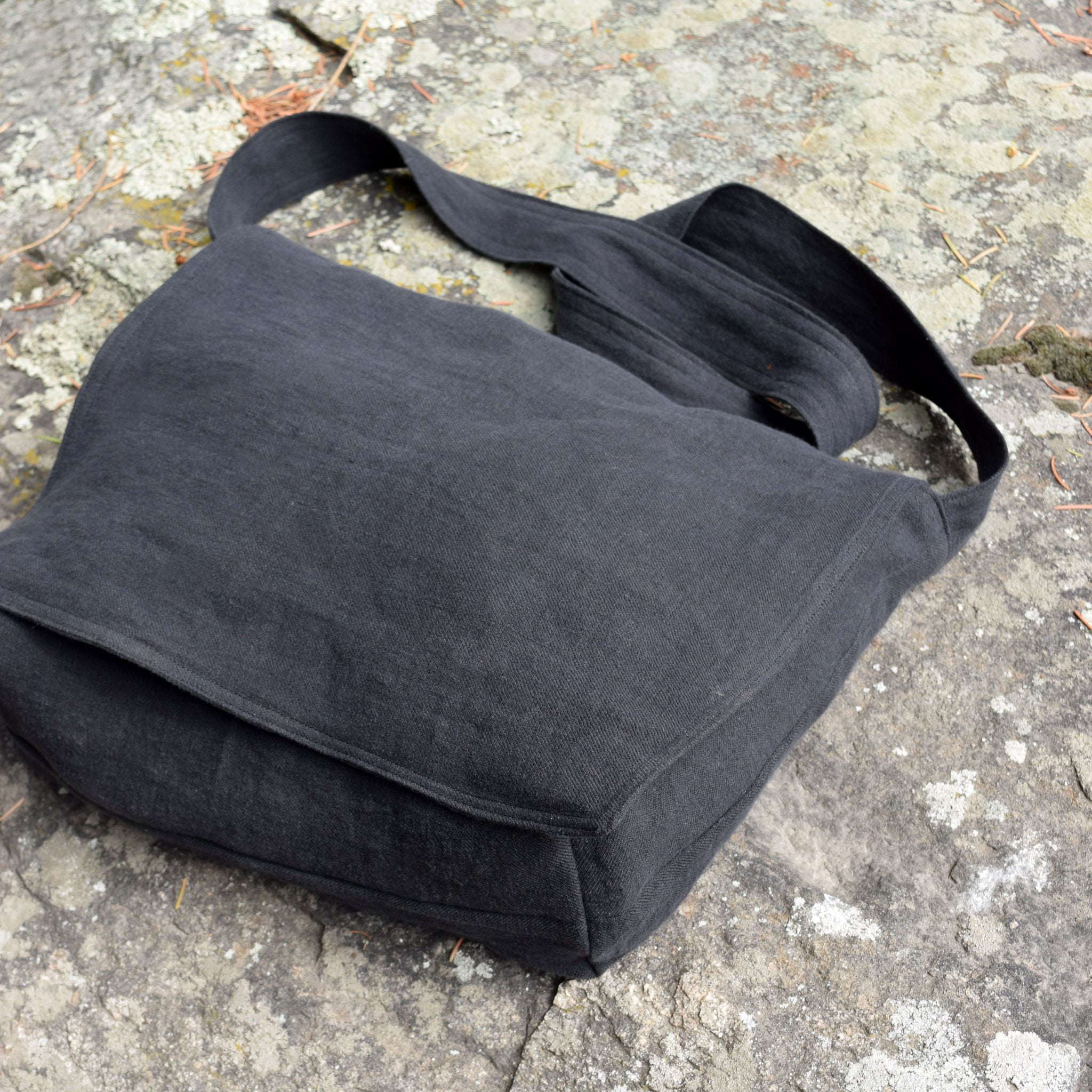 Black Smoke Linen Crossbody Messenger Bag