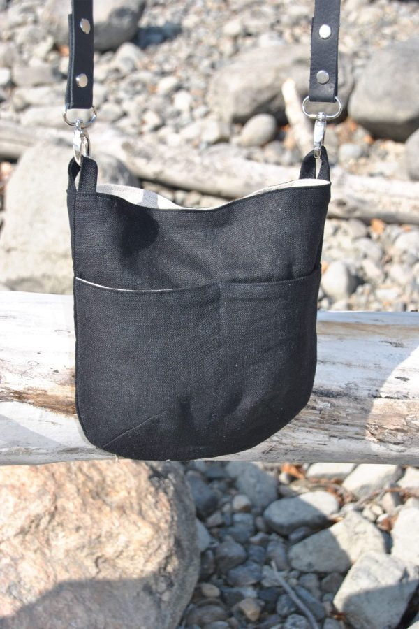 Black Linen Crossbody Bag