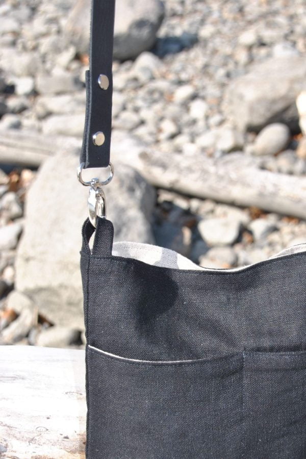 Black Linen Crossbody Bag