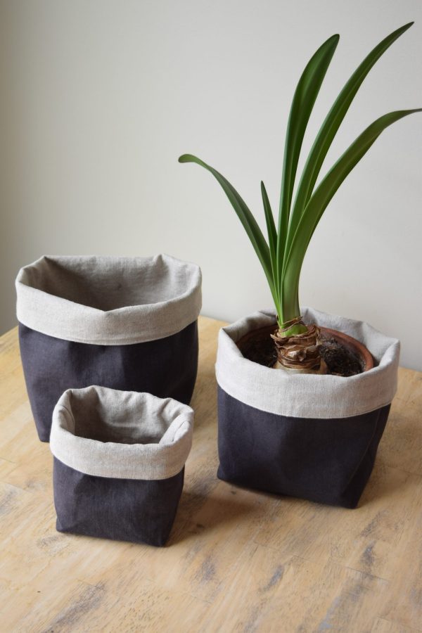 Charcoal/Natural Reversible Linen Baskets | 5 sizes